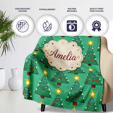 Festive Christmas Trees with Yellow Stars on Green Background Lovely  Personalised Custom Name Super Soft Fleece Blanket Bed Sofa Throw