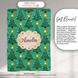 Festive Christmas Trees with Yellow Stars on Green Background Lovely  Personalised Custom Name Super Soft Fleece Blanket Bed Sofa Throw
