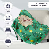 Festive Christmas Trees with Yellow Stars on Green Background Lovely  Personalised Custom Name Super Soft Fleece Blanket Bed Sofa Throw