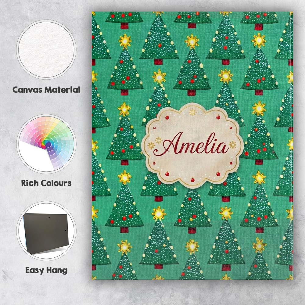 Personalised Name Festive Christmas Trees Custom  Unique Gift Idea Elegant Feature Canvas Wall Art Print Decor Picture Ready to Hang