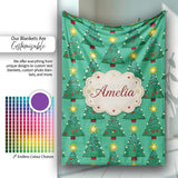Festive Christmas Trees with Yellow Stars on Green Background Lovely  Personalised Custom Name Super Soft Fleece Blanket Bed Sofa Throw