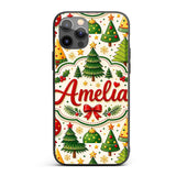 Stylized Christmas Trees with Printed Design Custom Name Protective Phone Case Mobile Cover Durable Everyday Smartphone Shock Resistant