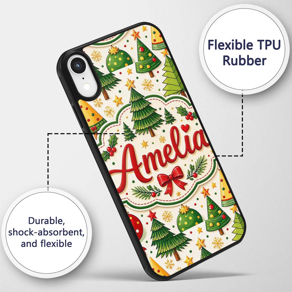 Stylized Christmas Trees with Printed Design Custom Name Protective Phone Case Mobile Cover Durable Everyday Smartphone Shock Resistant