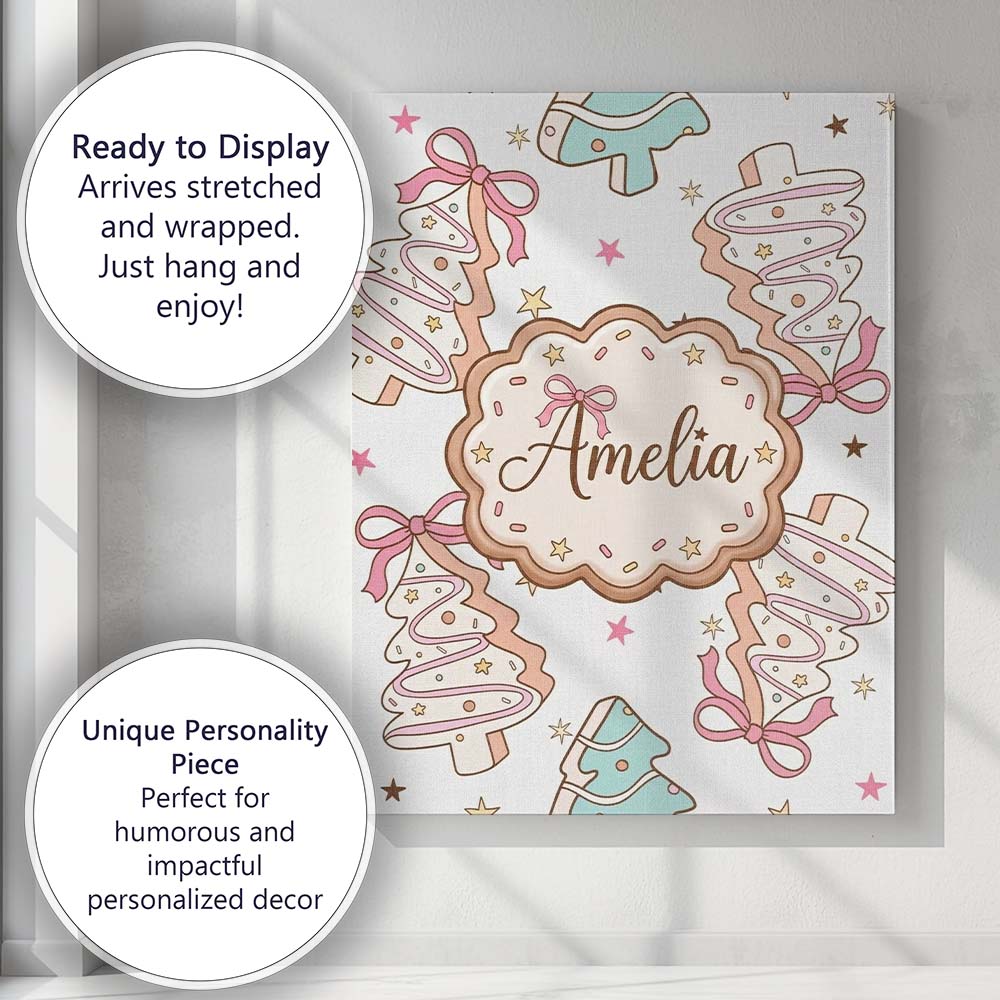 Personalised Name Cute Christmas Tree Custom Modern Room Accent Creative Decorator Style Canvas Wall Art Print Decor Picture Ready to Hang