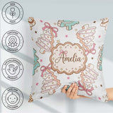 Custom Name Cute Tree Cookies with Icing and Bows Sweet Festive Square Filled Cushion Throw Pillow Sofa Bed Home Decor Zip Washable UK Made
