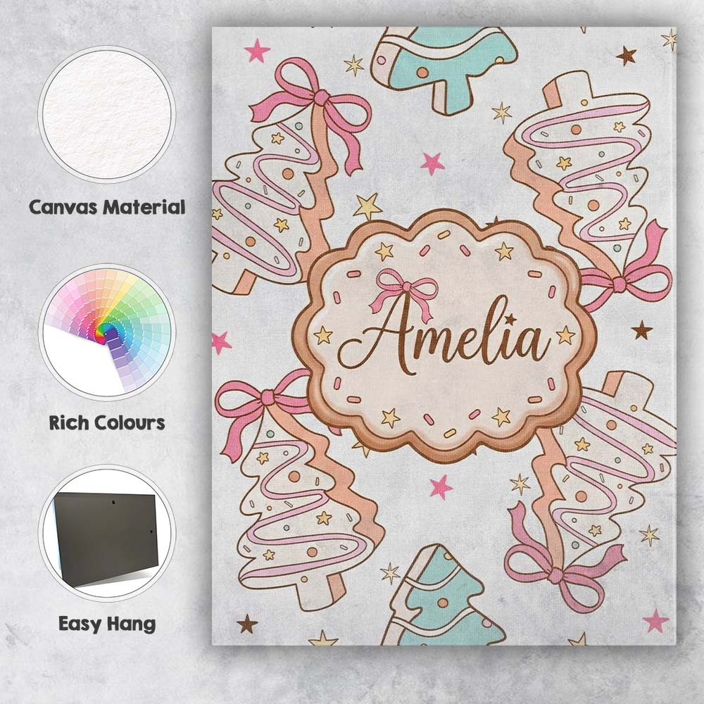 Personalised Name Cute Christmas Tree Custom Modern Room Accent Creative Decorator Style Canvas Wall Art Print Decor Picture Ready to Hang