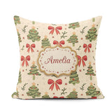 Custom Name Watercolor Christmas Tree with Red Bows and Elements Square Filled Cushion Throw Pillow Sofa Bed Home Decor Zip Washable UK Made