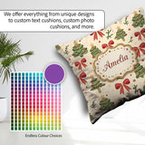 Custom Name Watercolor Christmas Tree with Red Bows and Elements Square Filled Cushion Throw Pillow Sofa Bed Home Decor Zip Washable UK Made