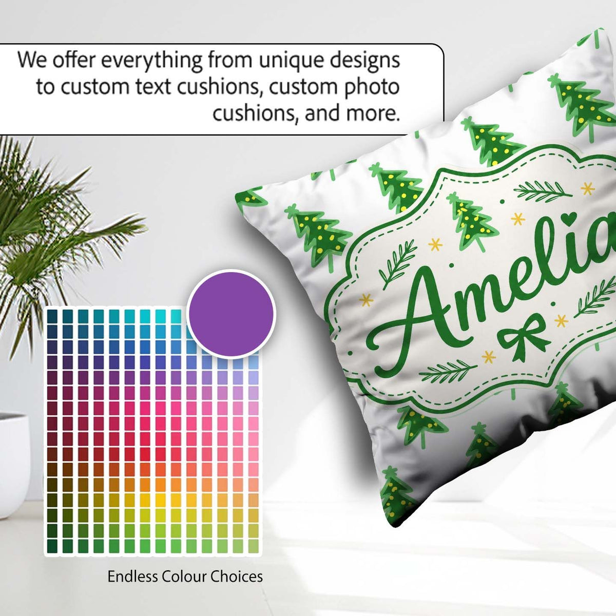 Custom Name Minimal Christmas with Yellow Lights Simple Seamless Square Filled Cushion Throw Pillow Sofa Bed Home Decor Zip Washable UK Made