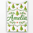 Watercolor Christmas Trees with Red Star Toppers Festive Seamless  Personalised Custom Name Super Soft Fleece Blanket Bed Sofa Throw