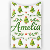 Watercolor Christmas Trees with Red Star Toppers Festive Seamless  Personalised Custom Name Super Soft Fleece Blanket Bed Sofa Throw