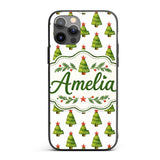 Watercolor Christmas Trees with Red Star Toppers Custom Name Protective Phone Case Mobile Cover Durable Everyday Smartphone Shock Resistant