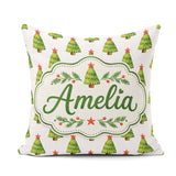 Custom Name Watercolor Christmas Trees with Star Toppers Festive Square Filled Cushion Throw Pillow Sofa Bed Home Decor Zip Washable UK Made