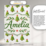 Watercolor Christmas Trees with Red Star Toppers Festive Seamless  Personalised Custom Name Super Soft Fleece Blanket Bed Sofa Throw