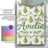 Watercolor Christmas Trees with Red Star Toppers Festive Seamless  Personalised Custom Name Super Soft Fleece Blanket Bed Sofa Throw
