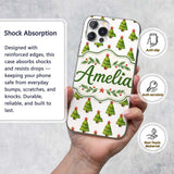Watercolor Christmas Trees with Red Star Toppers Custom Name Protective Phone Case Mobile Cover Durable Everyday Smartphone Shock Resistant