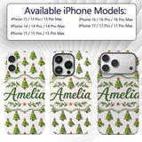 Watercolor Christmas Trees with Red Star Toppers Custom Name Protective Phone Case Mobile Cover Durable Everyday Smartphone Shock Resistant