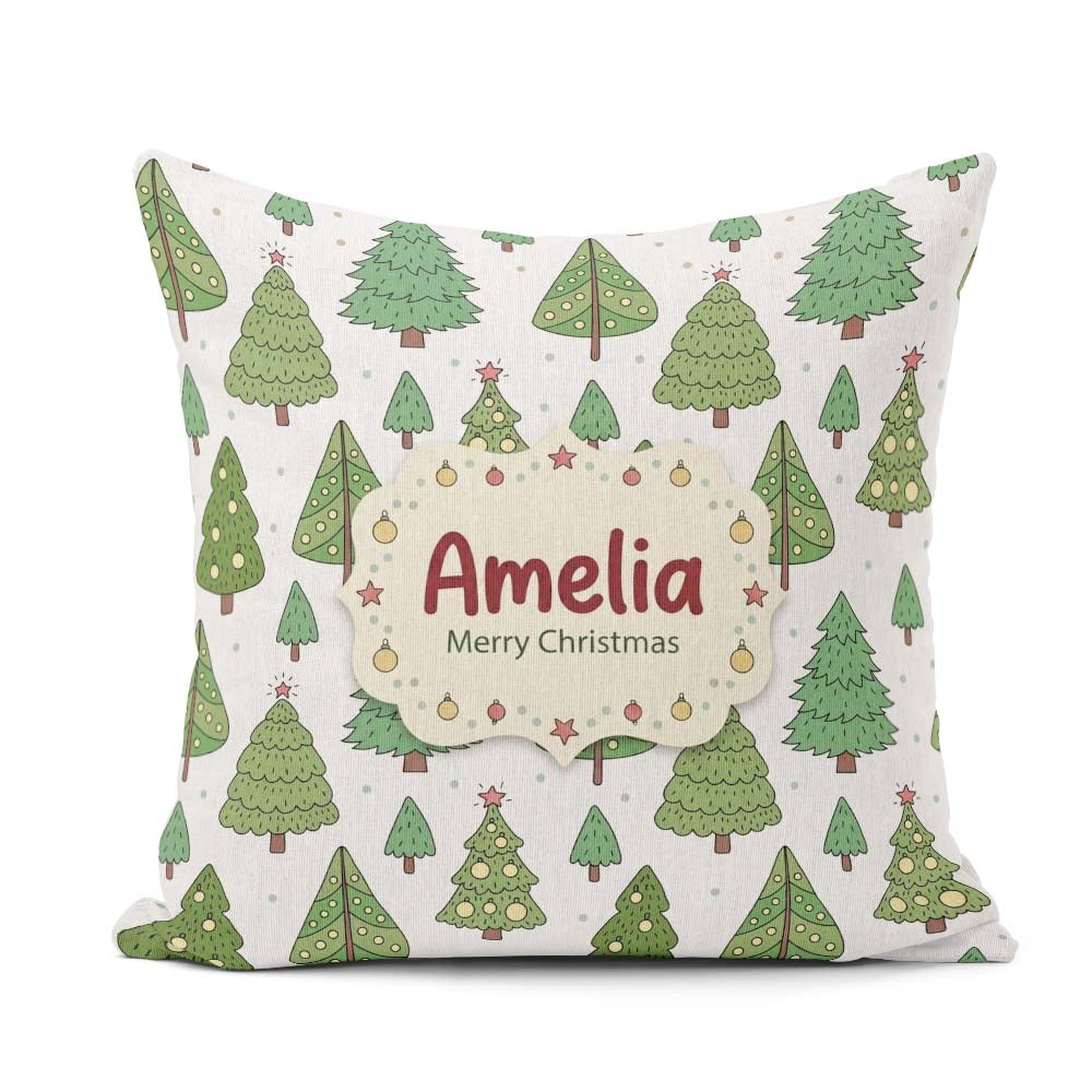 Custom Name Style Christmas Trees with Ornaments Cute Seamless Square Filled Cushion Throw Pillow Sofa Bed Home Decor Zip Washable UK Made