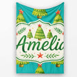 Watercolor Christmas Trees with Red Star on Teal Background Seamless  Personalised Custom Name Super Soft Fleece Blanket Bed Sofa Throw