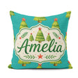 Custom Name Watercolor Christmas Trees with Red Star on Seamless Square Filled Cushion Throw Pillow Sofa Bed Home Decor Zip Washable UK Made