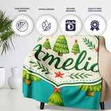 Watercolor Christmas Trees with Red Star on Teal Background Seamless  Personalised Custom Name Super Soft Fleece Blanket Bed Sofa Throw