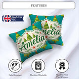 Custom Name Watercolor Christmas Trees with Red Star on Seamless Square Filled Cushion Throw Pillow Sofa Bed Home Decor Zip Washable UK Made