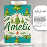 Watercolor Christmas Trees with Red Star on Teal Background Seamless  Personalised Custom Name Super Soft Fleece Blanket Bed Sofa Throw
