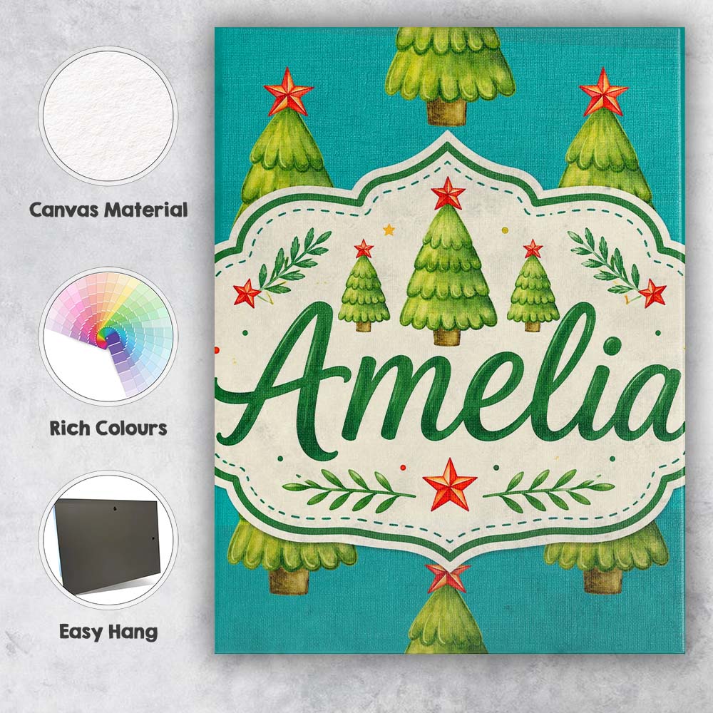 Personalised Name Watercolor Christmas Custom  Modern Room Accent Elegant Feature Canvas Wall Art Print Decor Picture Ready to Hang