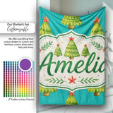 Watercolor Christmas Trees with Red Star on Teal Background Seamless  Personalised Custom Name Super Soft Fleece Blanket Bed Sofa Throw