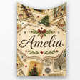 Vintage Christmas Stamps with Trees Snowflakes and Festive Scenes  Personalised Custom Name Super Soft Fleece Blanket Bed Sofa Throw