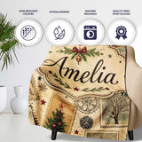 Vintage Christmas Stamps with Trees Snowflakes and Festive Scenes  Personalised Custom Name Super Soft Fleece Blanket Bed Sofa Throw
