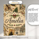 Vintage Christmas Stamps with Trees Snowflakes and Festive Scenes  Personalised Custom Name Super Soft Fleece Blanket Bed Sofa Throw