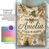 Vintage Christmas Stamps with Trees Snowflakes and Festive Scenes  Personalised Custom Name Super Soft Fleece Blanket Bed Sofa Throw
