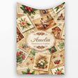 Antique Christmas Collage with Floral Cards and Holiday Decorations  Personalised Custom Name Super Soft Fleece Blanket Bed Sofa Throw