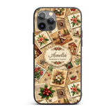 Antique Christmas Collage with Floral Cards and Custom Name Protective Phone Case Mobile Cover Durable Everyday Smartphone Shock Resistant