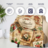Antique Christmas Collage with Floral Cards and Holiday Decorations  Personalised Custom Name Super Soft Fleece Blanket Bed Sofa Throw