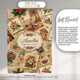 Antique Christmas Collage with Floral Cards and Holiday Decorations  Personalised Custom Name Super Soft Fleece Blanket Bed Sofa Throw