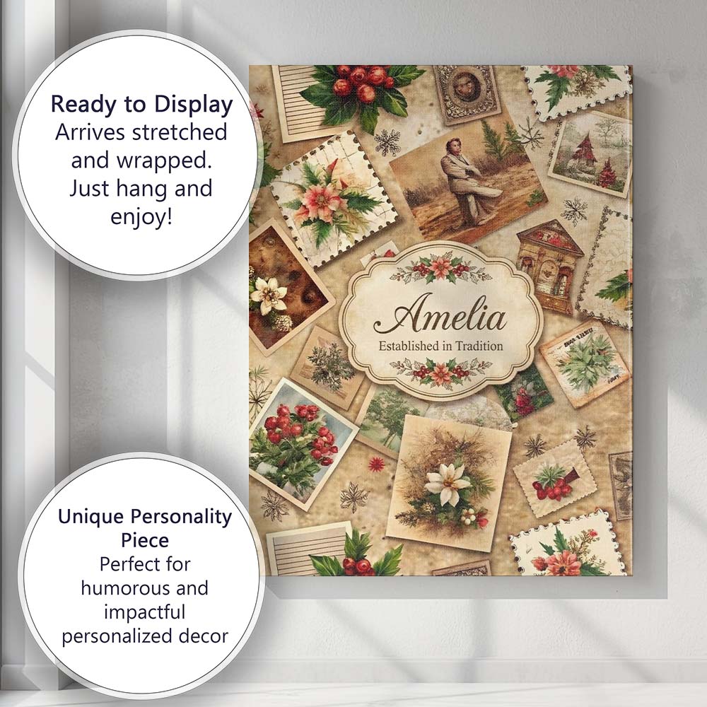 Personalised Name Antique Christmas Collage Custom  Bespoke Interior Contemporary Canvas Wall Art Print Decor Picture Ready to Hang