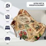 Antique Christmas Collage with Floral Cards and Holiday Decorations  Personalised Custom Name Super Soft Fleece Blanket Bed Sofa Throw