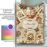Antique Christmas Collage with Floral Cards and Holiday Decorations  Personalised Custom Name Super Soft Fleece Blanket Bed Sofa Throw