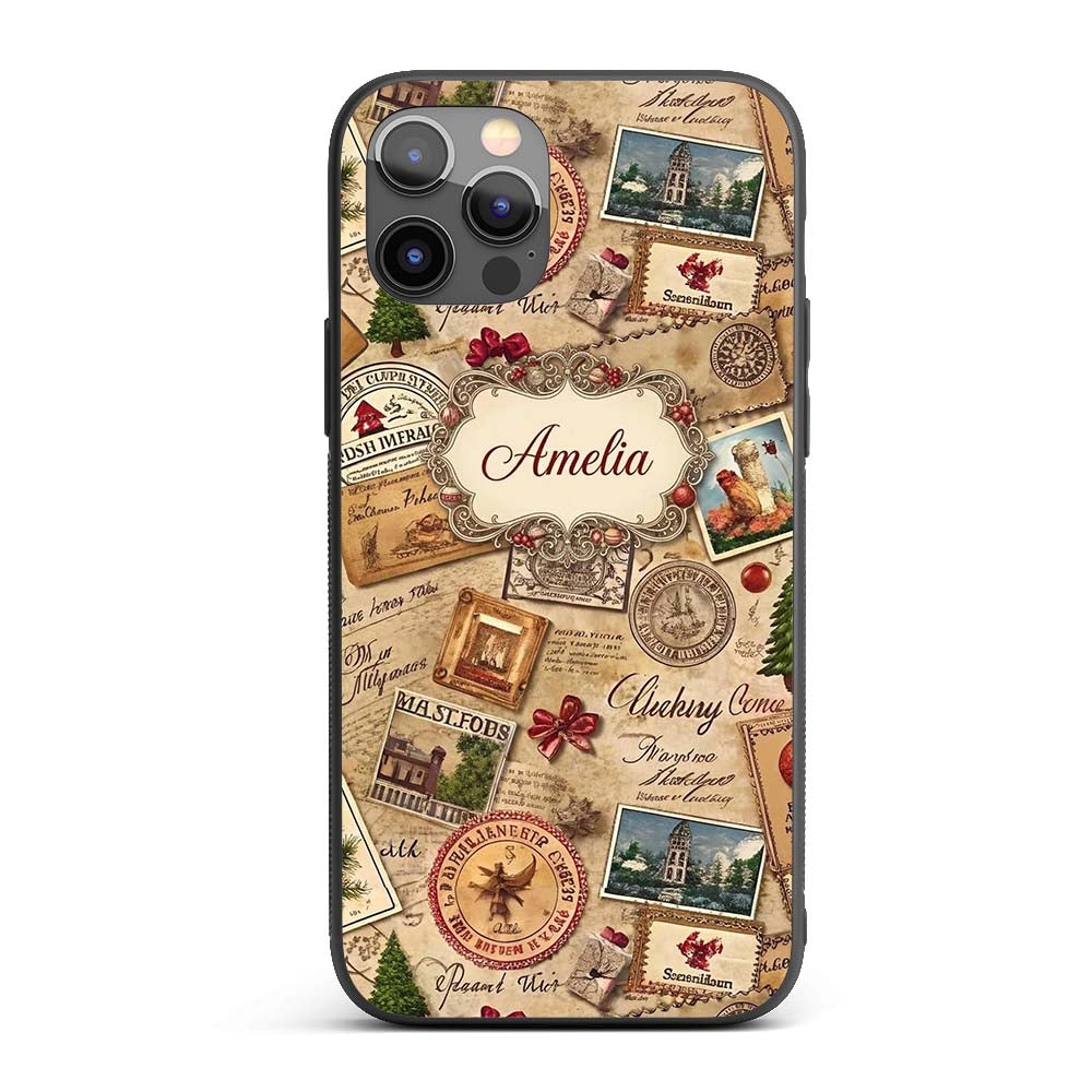 Vintage Christmas Ephemera with Letters Stamps Custom Name Protective Phone Case Mobile Cover Durable Everyday Smartphone Shock Resistant