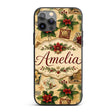 Classic Christmas Botanical Elements with Holly Custom Name Protective Phone Case Mobile Cover Durable Everyday Smartphone Shock Resistant