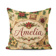 Custom Name Classic Christmas Botanical with Berries and Flowers Square Filled Cushion Throw Pillow Sofa Bed Home Decor Zip Washable UK Made
