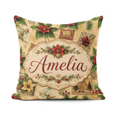 Custom Name Classic Christmas Botanical with Berries and Flowers Square Filled Cushion Throw Pillow Sofa Bed Home Decor Zip Washable UK Made