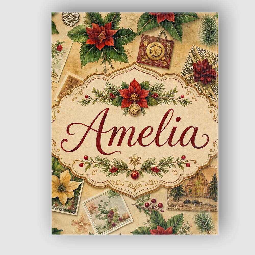 Personalised Name Classic Christmas Botanical Custom Unique Gift Idea Modern Room Accent Canvas Wall Art Print Decor Picture Ready to Hang