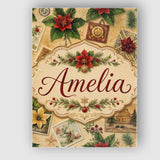 Personalised Name Classic Christmas Botanical Custom Unique Gift Idea Modern Room Accent Canvas Wall Art Print Decor Picture Ready to Hang