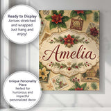 Personalised Name Classic Christmas Botanical Custom Unique Gift Idea Modern Room Accent Canvas Wall Art Print Decor Picture Ready to Hang