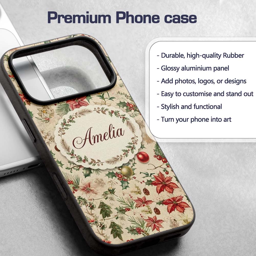 Vintage Christmas Ornaments with Printed Design Custom Name Protective Phone Case Mobile Cover Durable Everyday Smartphone Shock Resistant