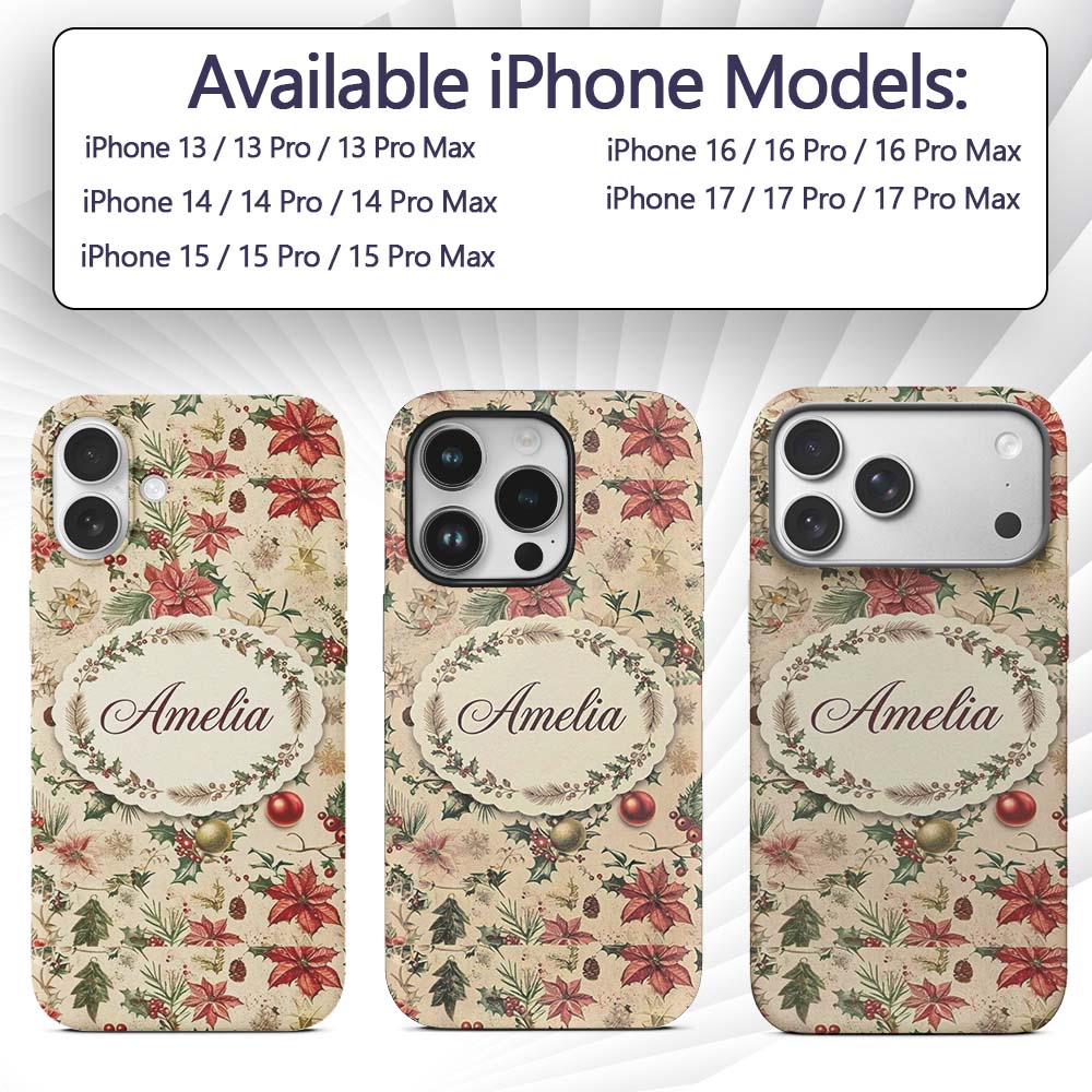 Vintage Christmas Ornaments with Printed Design Custom Name Protective Phone Case Mobile Cover Durable Everyday Smartphone Shock Resistant