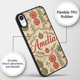 Elegant Christmas Holly Leaves with Berries and Custom Name Protective Phone Case Mobile Cover Durable Everyday Smartphone Shock Resistant